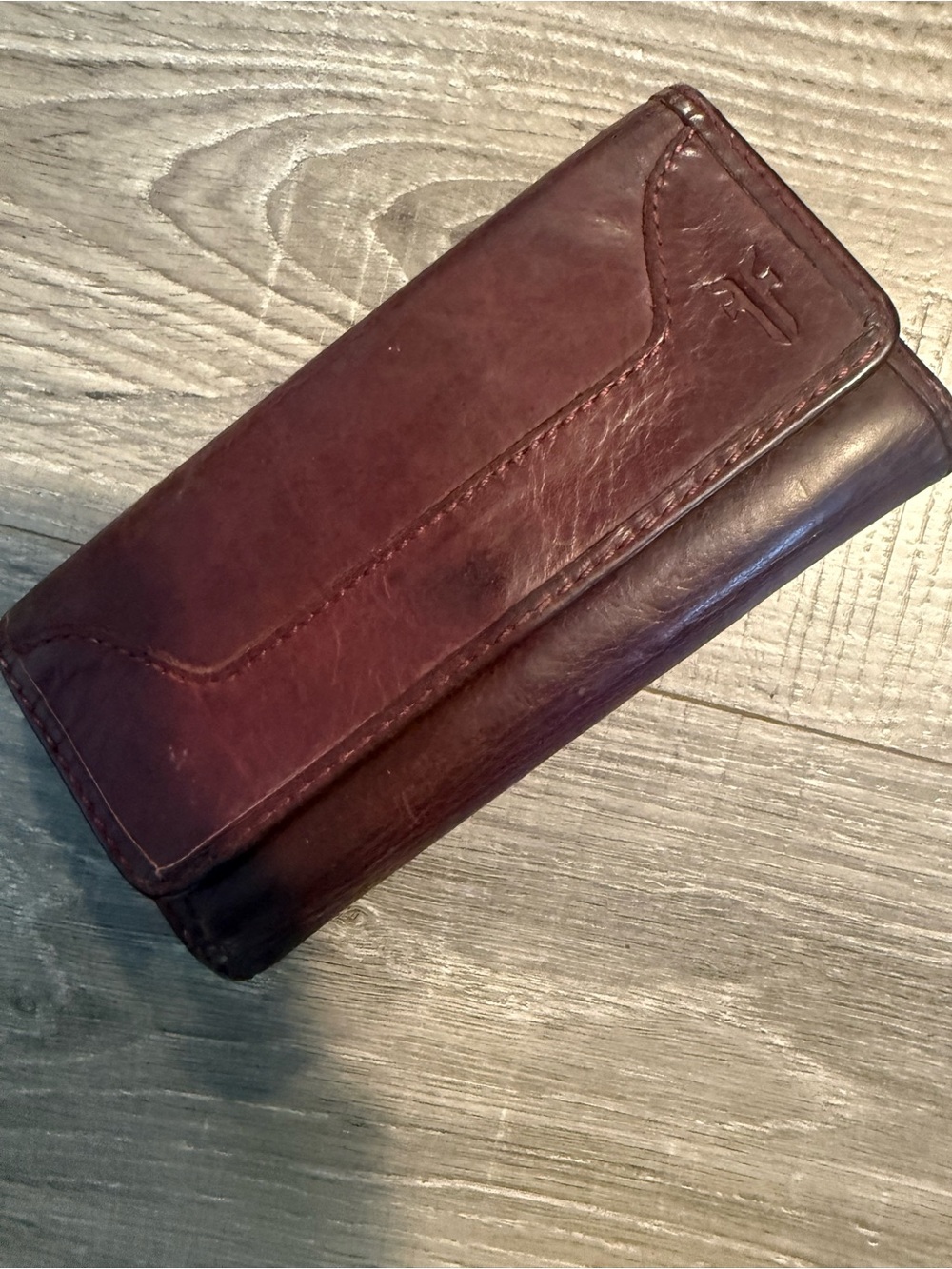 Frye Leather Trifold Wallet Clutch - Dark Purple